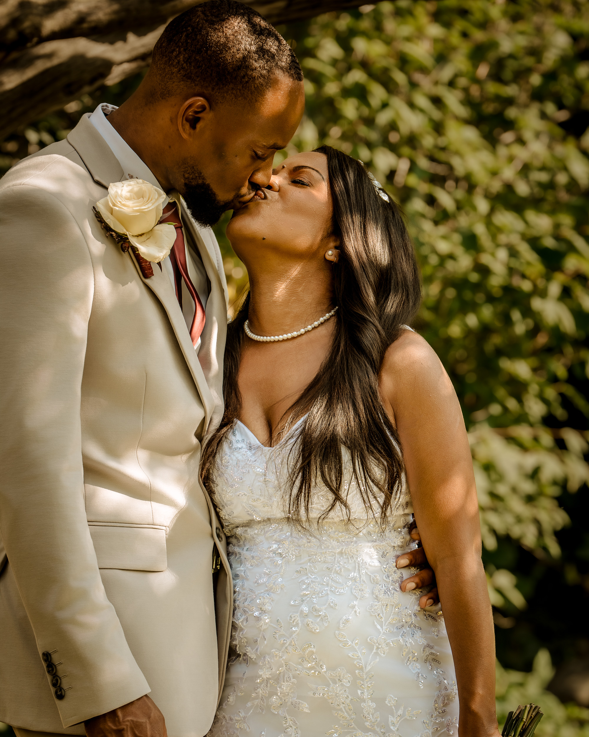 Wedding couple sharing an intimate moment